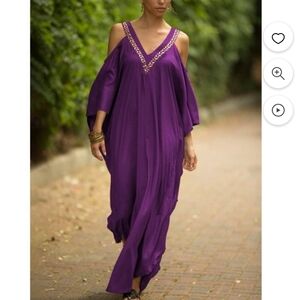 BSUBSEACH Cold Shoulder Kaftan Dress Swimsuit Cover Up Maxi Dress. Purple. One S